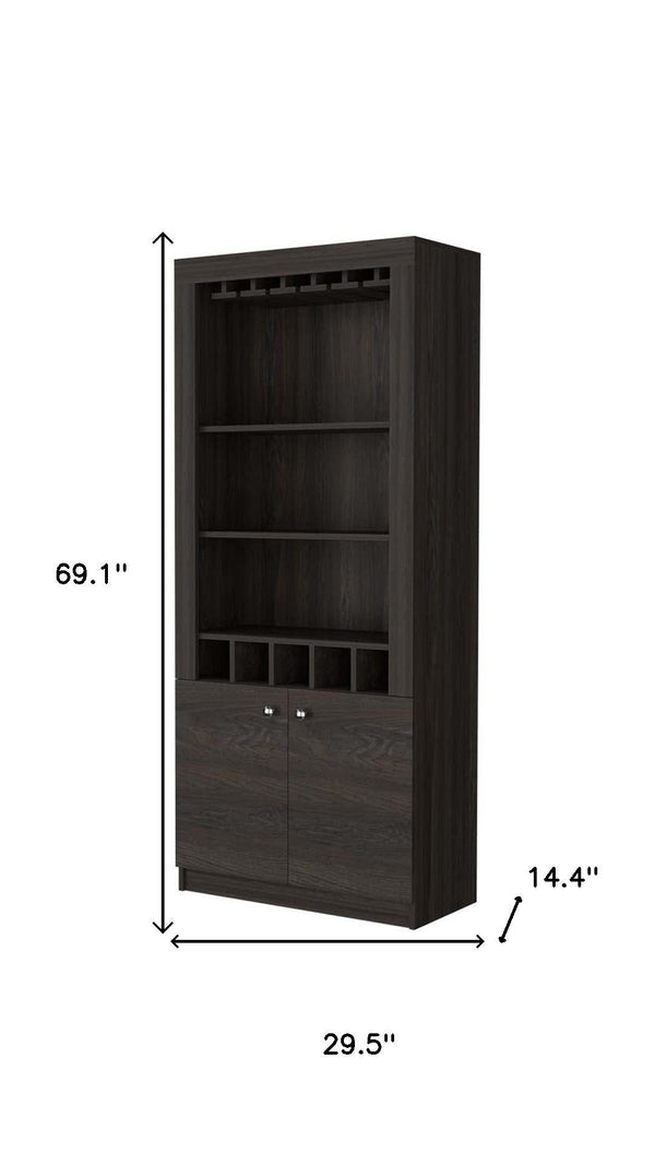 HomeRoots 69" Espresso Wood Bar Cabinet - Stylish Two-Door Storage Solution for Wine & Glassware in Any Room 535078