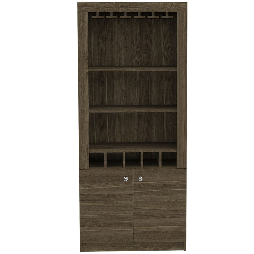 HomeRoots 69" Elegant Walnut Wood Bar Cabinet with Two Doors - Modern Storage for Glassware & Bottles 535079
