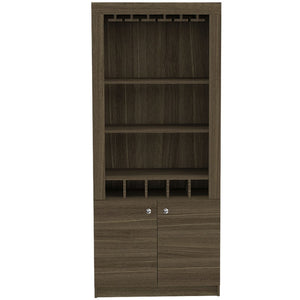 HomeRoots 69" Elegant Walnut Wood Bar Cabinet with Two Doors - Modern Storage for Glassware & Bottles 535079