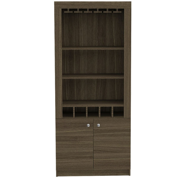 HomeRoots 69" Elegant Walnut Wood Bar Cabinet with Two Doors - Modern Storage for Glassware & Bottles 535079