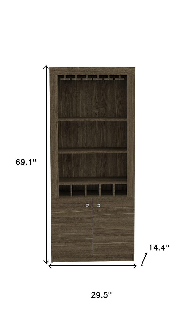 HomeRoots 69" Elegant Walnut Wood Bar Cabinet with Two Doors - Modern Storage for Glassware & Bottles 535079