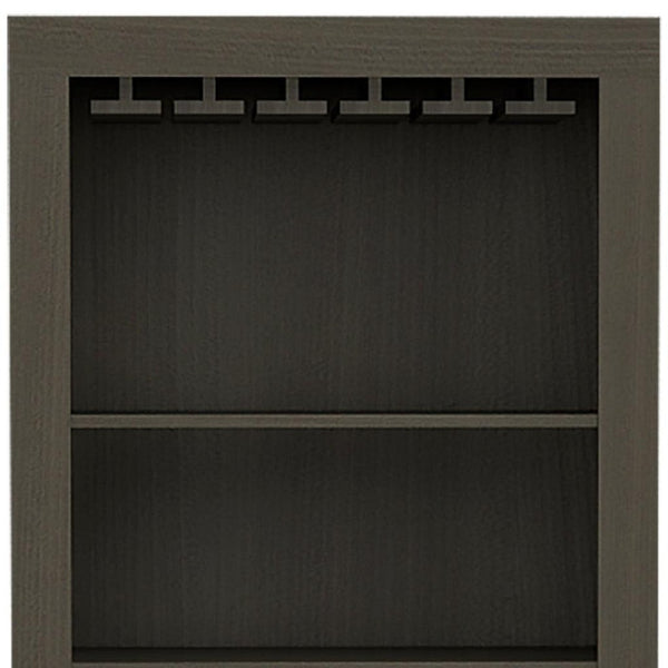 HomeRoots 69" Gray Wood Bar Cabinet – Stylish Freestanding Storage for Wine & Liquor with Modern Design Elegance 535081
