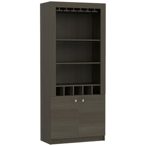 HomeRoots 69" Gray Wood Bar Cabinet – Stylish Freestanding Storage for Wine & Liquor with Modern Design Elegance 535081