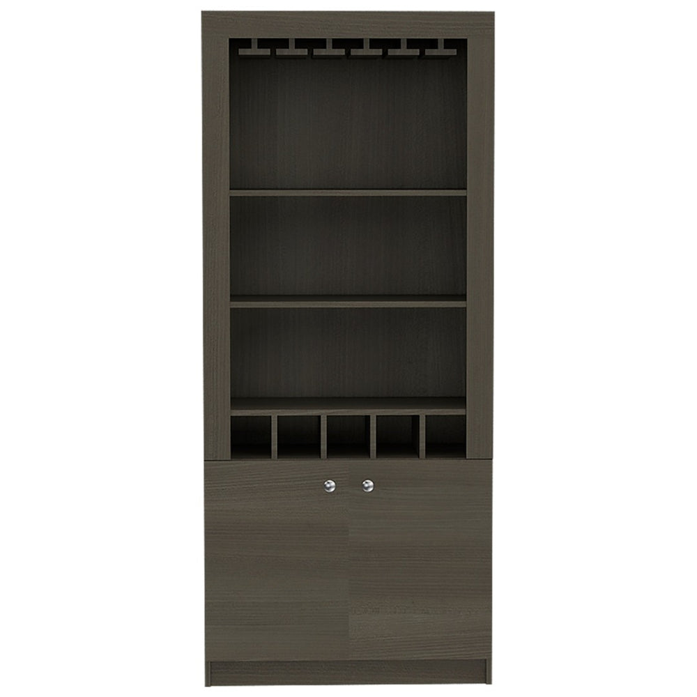 HomeRoots 69" Gray Wood Bar Cabinet – Stylish Freestanding Storage for Wine & Liquor with Modern Design Elegance 535081