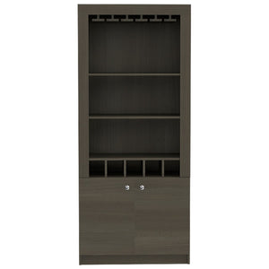 HomeRoots 69" Gray Wood Bar Cabinet – Stylish Freestanding Storage for Wine & Liquor with Modern Design Elegance 535081