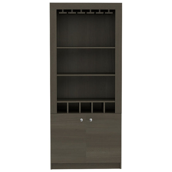 HomeRoots 69" Gray Wood Bar Cabinet – Stylish Freestanding Storage for Wine & Liquor with Modern Design Elegance 535081