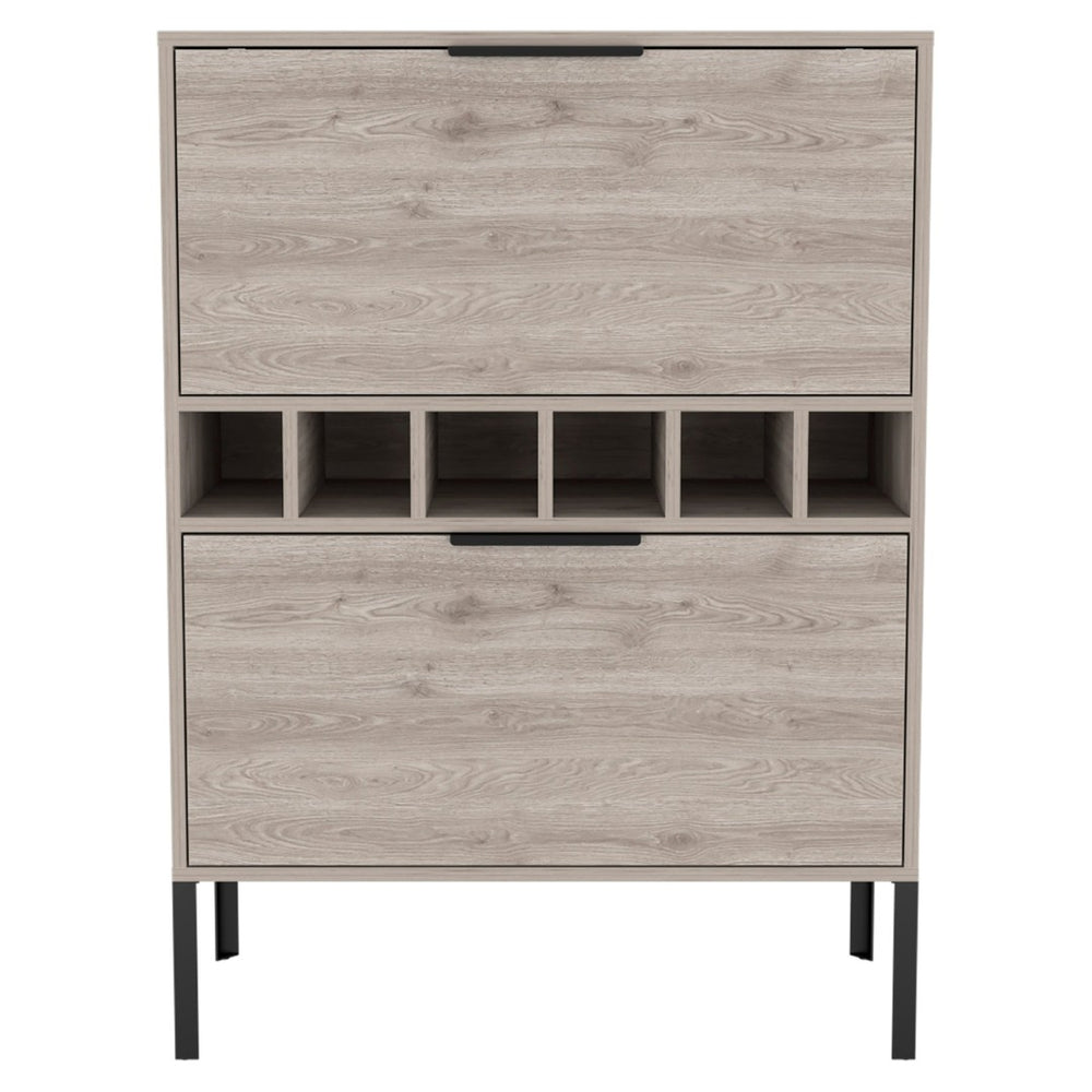 HomeRoots 43" Light Gray & Black Wood Bar Cabinet - Modern Storage for Wine, Glassware & Accessories, Stylish Design 535083