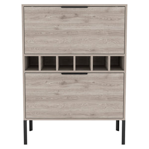 HomeRoots 43" Light Gray & Black Wood Bar Cabinet - Modern Storage for Wine, Glassware & Accessories, Stylish Design 535083