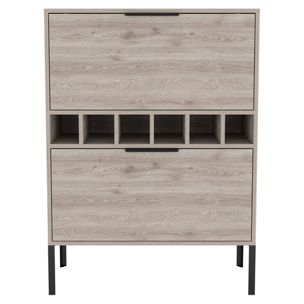 HomeRoots 43" Light Gray & Black Wood Bar Cabinet - Modern Storage for Wine, Glassware & Accessories, Stylish Design 535083
