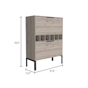 HomeRoots 43" Light Gray & Black Wood Bar Cabinet - Modern Storage for Wine, Glassware & Accessories, Stylish Design 535083