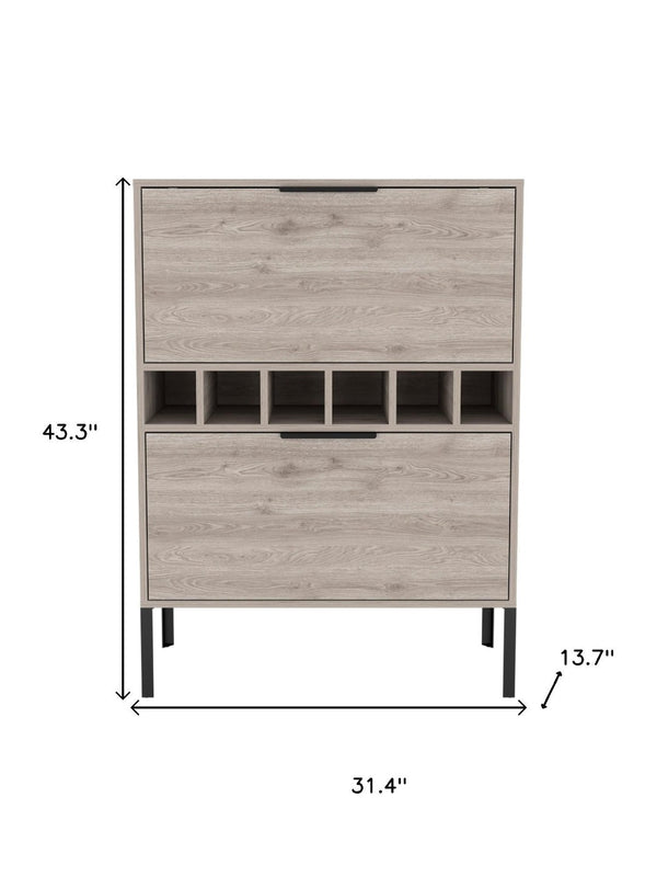 HomeRoots 43" Light Gray & Black Wood Bar Cabinet - Modern Storage for Wine, Glassware & Accessories, Stylish Design 535083