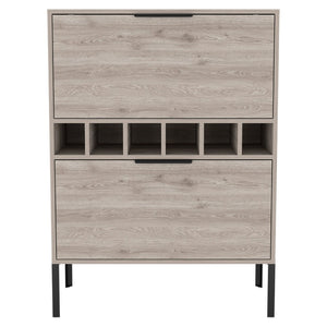 HomeRoots 43" Light Gray & Black Wood Bar Cabinet - Modern Storage for Wine, Glassware & Accessories, Stylish Design 535083