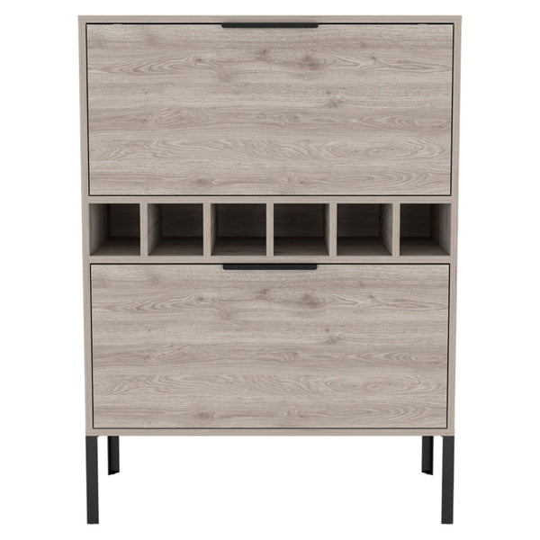HomeRoots 43" Light Gray & Black Wood Bar Cabinet - Modern Storage for Wine, Glassware & Accessories, Stylish Design 535083
