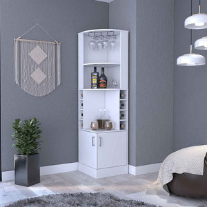 HomeRoots 71" White Wood Corner Bar Cabinet - Stylish Storage Solution for Entertaining and Compact Spaces 535085