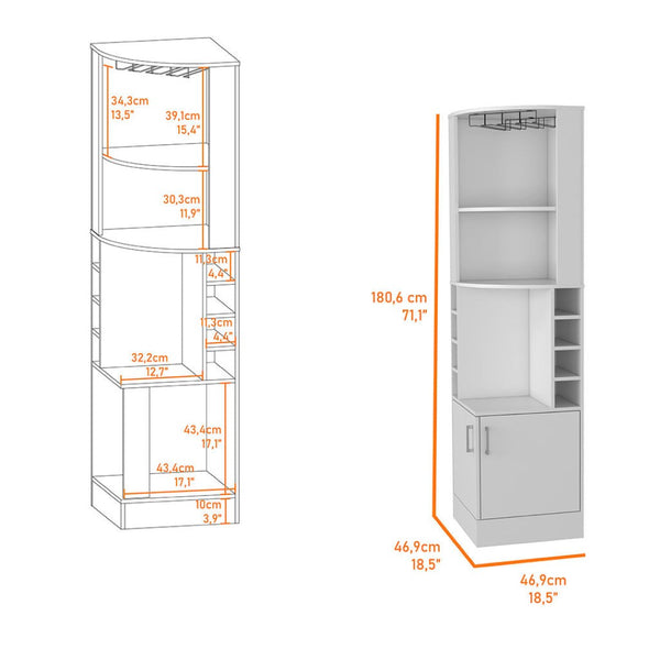 HomeRoots 71" White Wood Corner Bar Cabinet - Stylish Storage Solution for Entertaining and Compact Spaces 535085