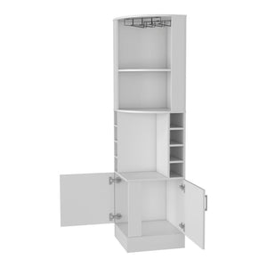 HomeRoots 71" White Wood Corner Bar Cabinet - Stylish Storage Solution for Entertaining and Compact Spaces 535085