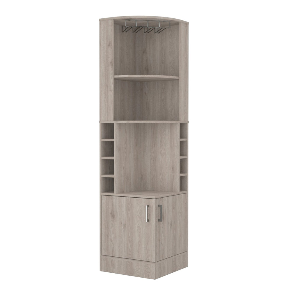 HomeRoots 71" Light Gray Wood Corner Bar Cabinet - Stylish Storage Solution for Small Spaces & Modern Decor 535086