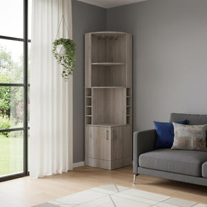 HomeRoots 71" Light Gray Wood Corner Bar Cabinet - Stylish Storage Solution for Small Spaces & Modern Decor 535086