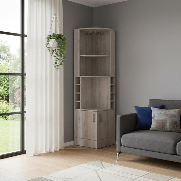HomeRoots 71" Light Gray Wood Corner Bar Cabinet - Stylish Storage Solution for Small Spaces & Modern Decor 535086