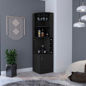 HomeRoots 71" Black Wood Corner Bar Cabinet - Stylish Space-Saving Storage for Home Bars & Living Areas 535087