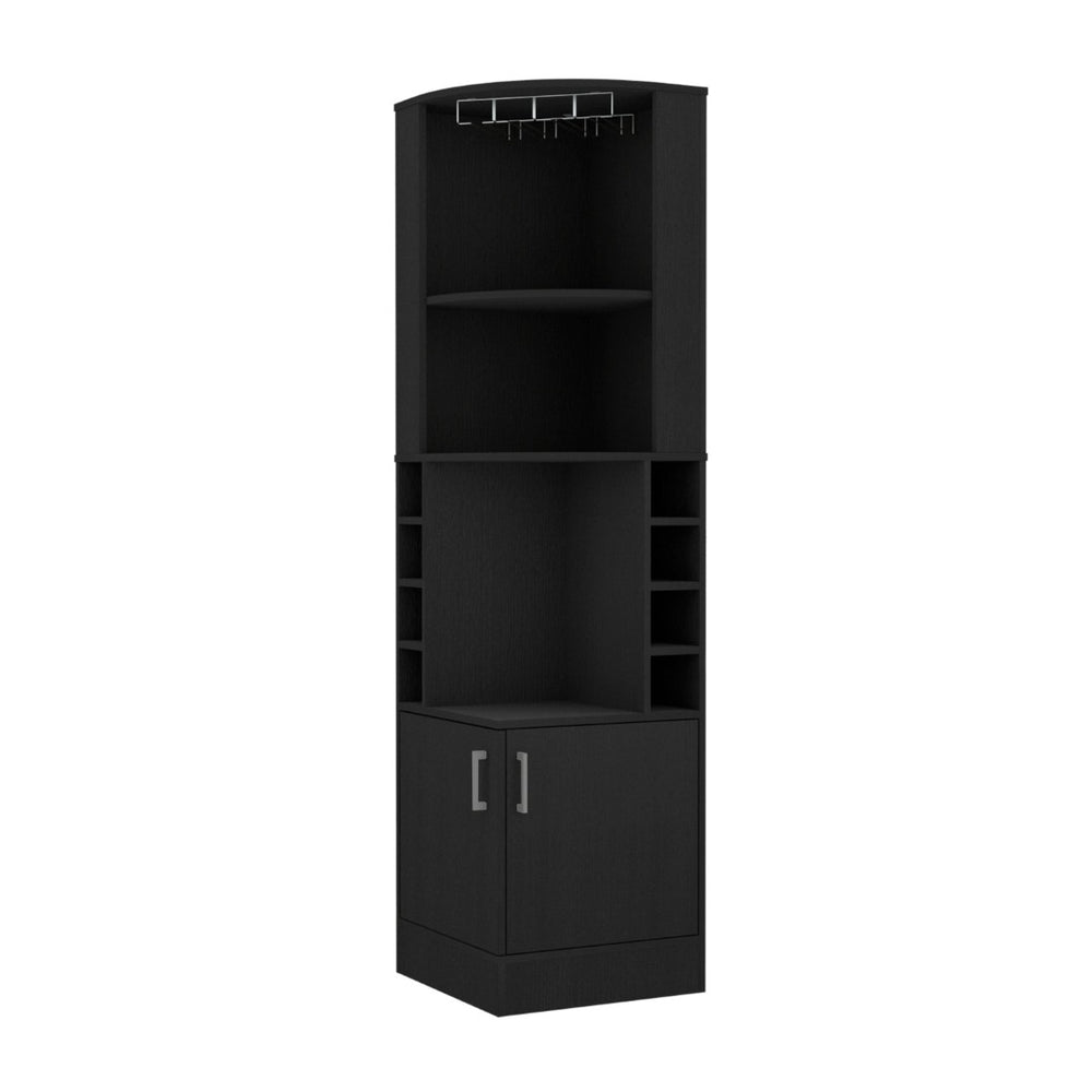 HomeRoots 71" Black Wood Corner Bar Cabinet - Stylish Space-Saving Storage for Home Bars & Living Areas 535087