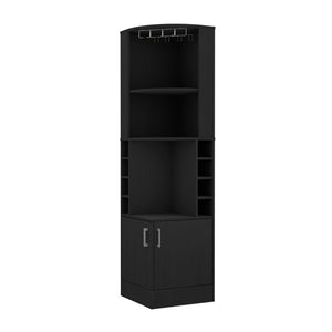 HomeRoots 71" Black Wood Corner Bar Cabinet - Stylish Space-Saving Storage for Home Bars & Living Areas 535087