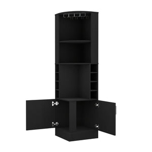 HomeRoots 71" Black Wood Corner Bar Cabinet - Stylish Space-Saving Storage for Home Bars & Living Areas 535087