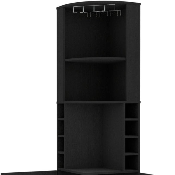 HomeRoots 71" Black Wood Corner Bar Cabinet - Stylish Space-Saving Storage for Home Bars & Living Areas 535087