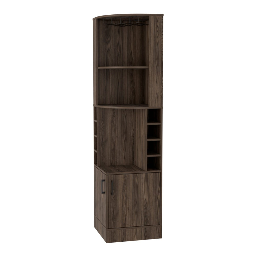 HomeRoots 71" Elegant Walnut Wood Corner Bar Cabinet – Stylish, Space-Saving Storage for Bottles & Glassware 535088