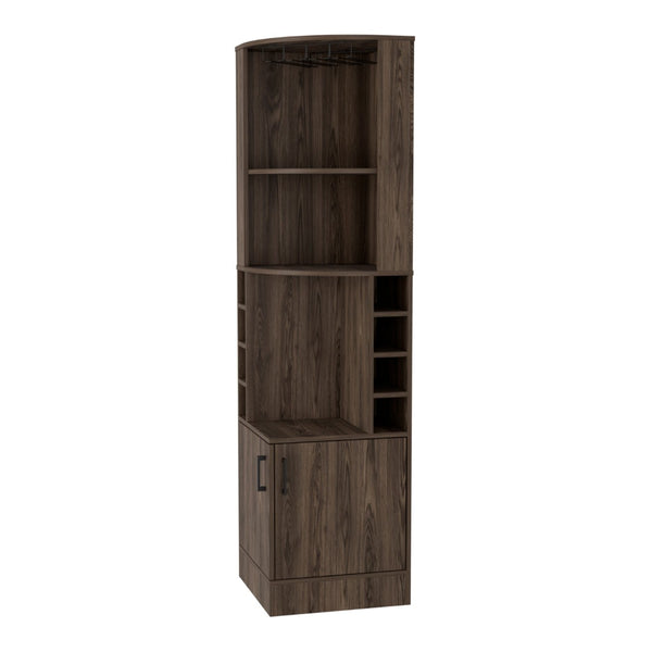 HomeRoots 71" Elegant Walnut Wood Corner Bar Cabinet – Stylish, Space-Saving Storage for Bottles & Glassware 535088