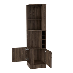HomeRoots 71" Elegant Walnut Wood Corner Bar Cabinet – Stylish, Space-Saving Storage for Bottles & Glassware 535088