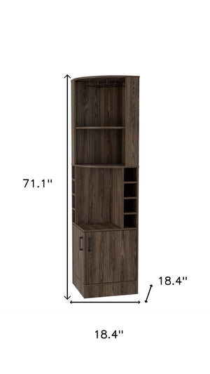 HomeRoots 71" Elegant Walnut Wood Corner Bar Cabinet – Stylish, Space-Saving Storage for Bottles & Glassware 535088