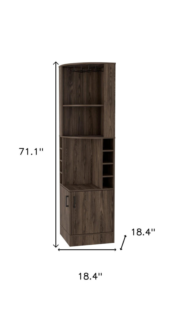 HomeRoots 71" Elegant Walnut Wood Corner Bar Cabinet – Stylish, Space-Saving Storage for Bottles & Glassware 535088