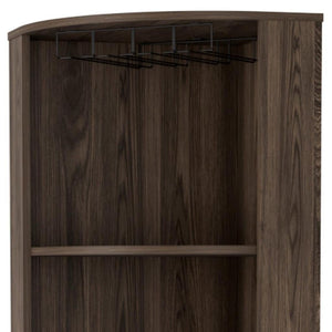 HomeRoots 71" Elegant Walnut Wood Corner Bar Cabinet – Stylish, Space-Saving Storage for Bottles & Glassware 535088