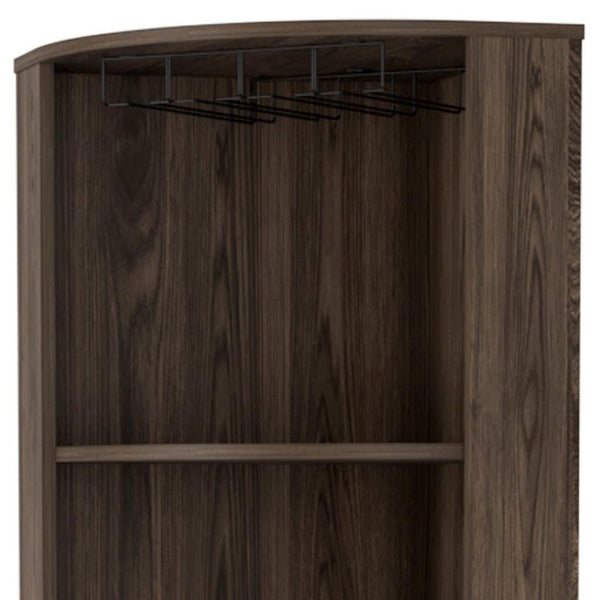 HomeRoots 71" Elegant Walnut Wood Corner Bar Cabinet – Stylish, Space-Saving Storage for Bottles & Glassware 535088
