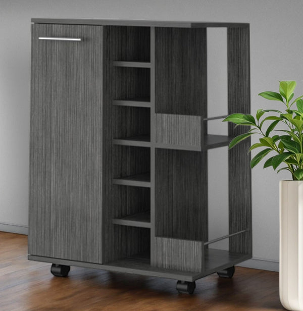 HomeRoots Gray Rolling Bar Cart: Stylish Wine Storage on Wheels for Modern Living Spaces & Entertaining Essentials 535091