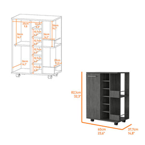 Homeroots Gray Rolling Bar Cart With Wine Storage   535091