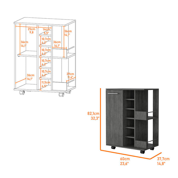 Homeroots Gray Rolling Bar Cart With Wine Storage   535091