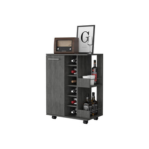 Homeroots Gray Rolling Bar Cart With Wine Storage   535091