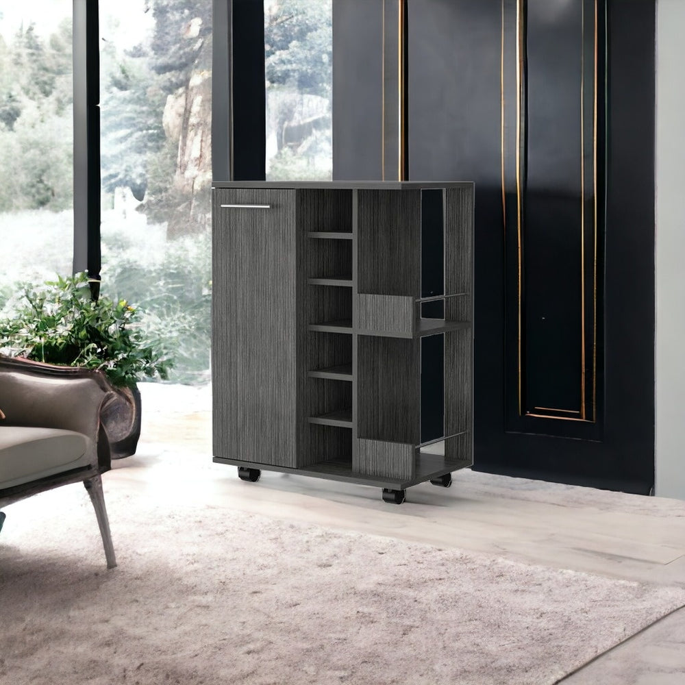 Homeroots Gray Rolling Bar Cart With Wine Storage   535091