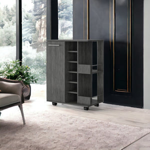 Homeroots Gray Rolling Bar Cart With Wine Storage   535091