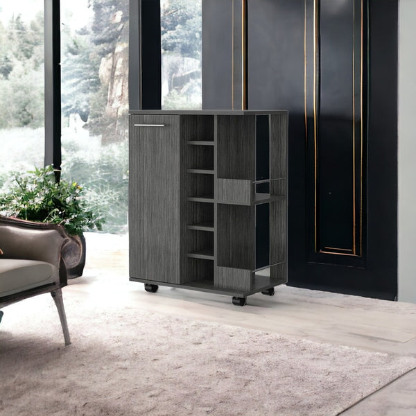 Homeroots Gray Rolling Bar Cart With Wine Storage   535091