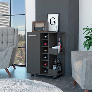 Homeroots Black Rolling Bar Cart With Wine Storage   535092