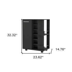 HomeRoots Black Rolling Bar Cart with Wine Storage - Modern Mobility and Style for Effortless Entertaining! 535092