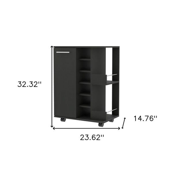 HomeRoots Black Rolling Bar Cart with Wine Storage - Modern Mobility and Style for Effortless Entertaining! 535092