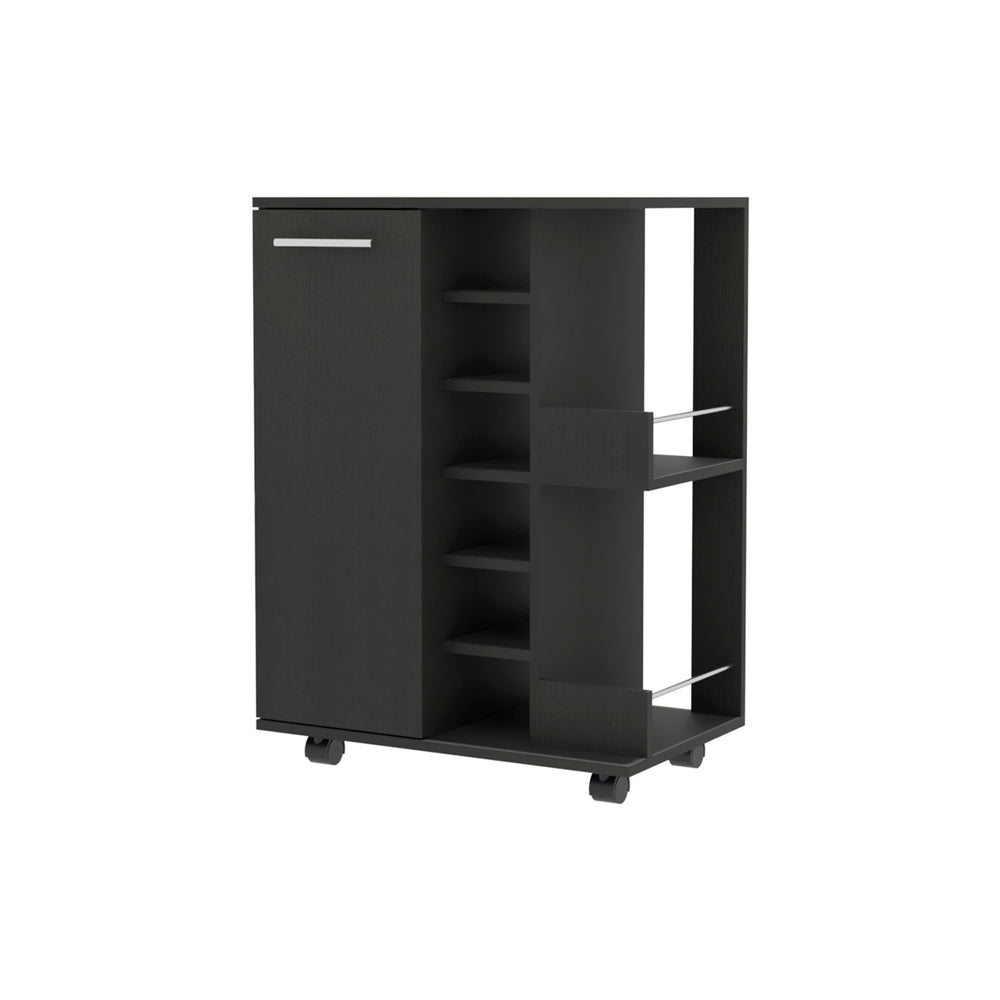 Homeroots Black Rolling Bar Cart With Wine Storage   535092