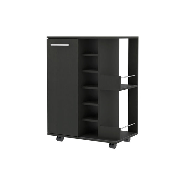 Homeroots Black Rolling Bar Cart With Wine Storage   535092