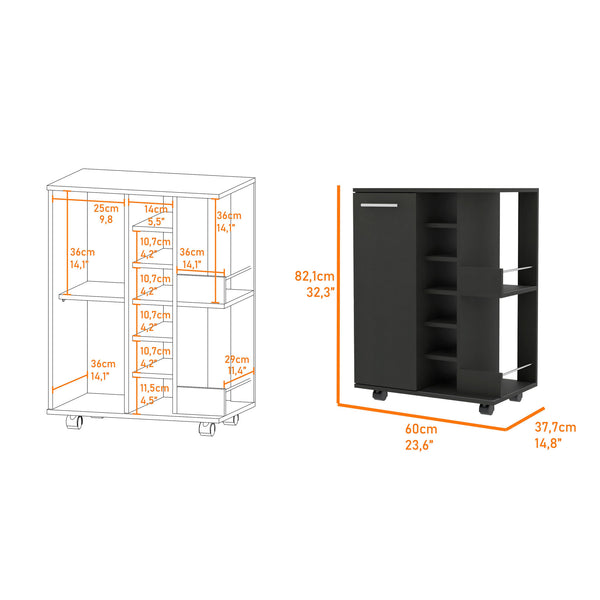 Homeroots Black Rolling Bar Cart With Wine Storage   535092