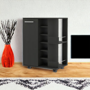 Homeroots Black Rolling Bar Cart With Wine Storage   535092