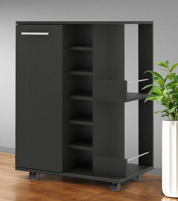 HomeRoots Black Rolling Bar Cart with Wine Storage - Modern Mobility and Style for Effortless Entertaining! 535092